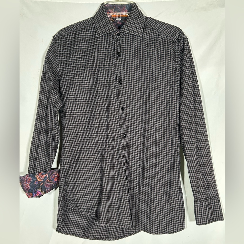 BERTIGO HOUNDSTOOTH GEOMETRIC PAISLEY FLIP CUFF DRESS SHIRT MENS US SMALL EU 2